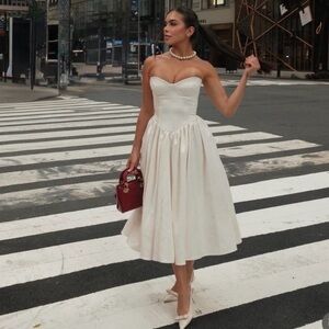 House of CB Cream Coco Strapless Midi Dress